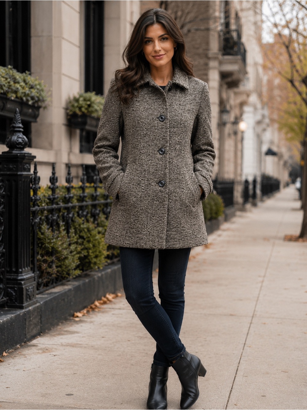 London Fog Womens XXL Gray Wool Blend Tweed Coat Fully Lined 3 Button